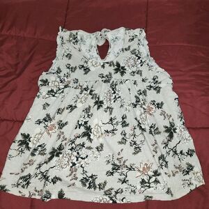 Lucky Brand Floral Ruffle Trim Tank Top Tassle Tie Womens L